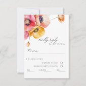  Watercolor Poppies Floral  Wedding RSVP Card (正面)