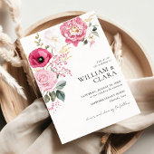 Watercolor Poppy And Peony Pink Floral Wedding 招待状