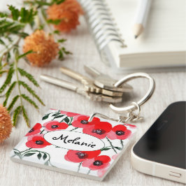 Watercolor poppy flowers botanical キーホルダー