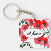 Watercolor poppy flowers botanical キーホルダー (正面)