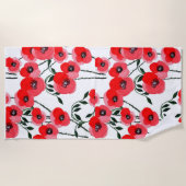 Watercolor poppy flowers botanical ビーチタオル (正面)