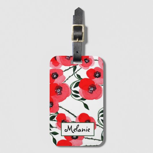 Watercolor poppy flowers botanical ラゲッジタグ (正面縦)