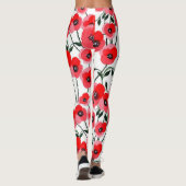 Watercolor poppy flowers botanical レギンス (裏面)