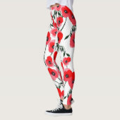 Watercolor poppy flowers botanical レギンス (左)