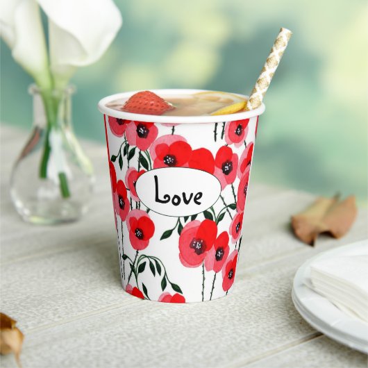 Watercolor poppy flowers botanical 紙コップ (インサイチュ)