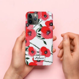 Watercolor poppy flowers botanical iPhone 11 proケース