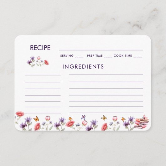 Watercolor Poppy & Lavender Bridal Shower Recipe エンクロージャーカード (正面)