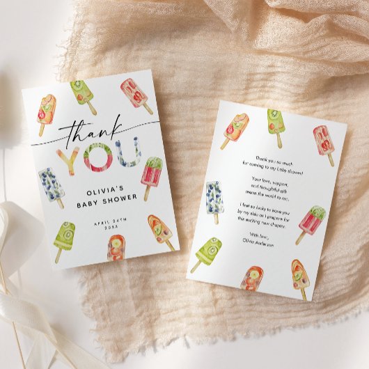 Watercolor Popsicle Ready to Pop Baby Shower サンキューカード