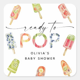 Watercolor Popsicle Ready to Pop Baby Shower スクエアシール