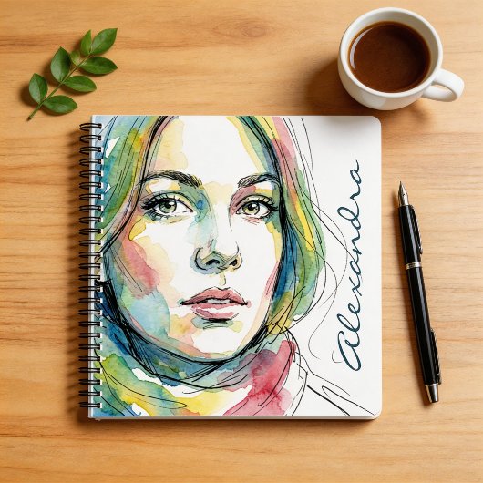 Watercolor Portrait Personalized Name Journal ノートブック