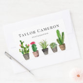 Watercolor Potted Cactus and Succulents Business 長方形シール (封筒)