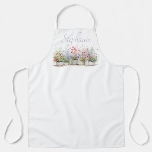 Watercolor Potted Flowers エプロン (正面)