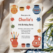 Watercolor Pottery Painting Birthday Party 招待状