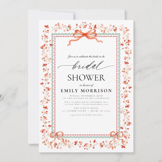 Watercolor Preppy Bow Christmas Bridal Shower 招待状 (正面)