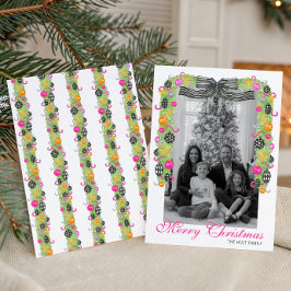 Watercolor Preppy Bright Christmas Garland Photo シーズンカード