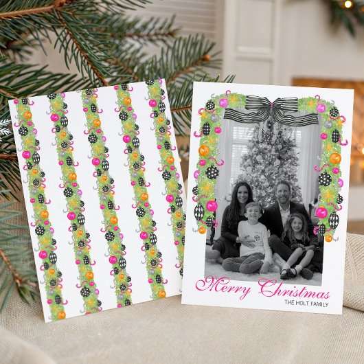 Watercolor Preppy Bright Christmas Garland Photo シーズンカード