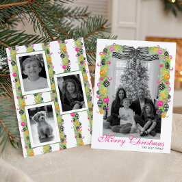 Watercolor Preppy Bright Christmas Garland Photo シーズンカード