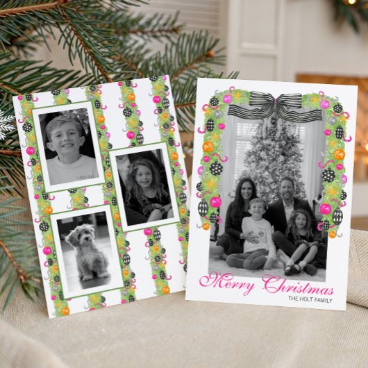 Watercolor Preppy Bright Christmas Garland Photo シーズンカード