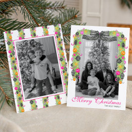 Watercolor Preppy Bright Christmas Garland Photo シーズンカード