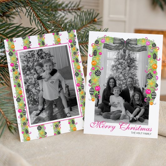 Watercolor Preppy Bright Christmas Garland Photo シーズンカード