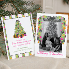 Watercolor Preppy Bright Christmas Garland Photo シーズンカード