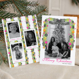 Watercolor Preppy Bright Christmas Garland Photo シーズンカード