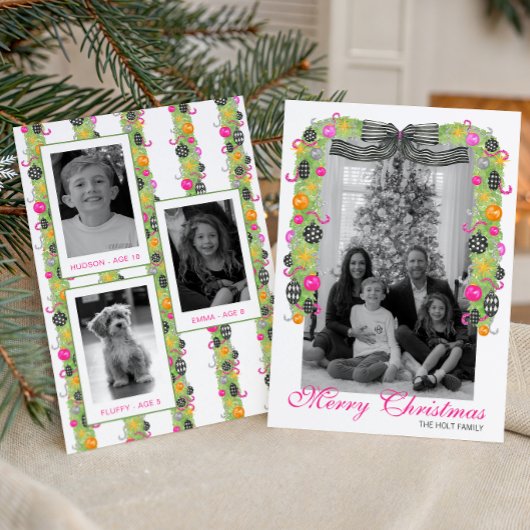 Watercolor Preppy Bright Christmas Garland Photo シーズンカード