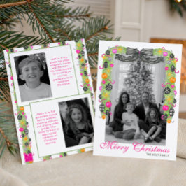 Watercolor Preppy Bright Christmas Garland Photo シーズンカード