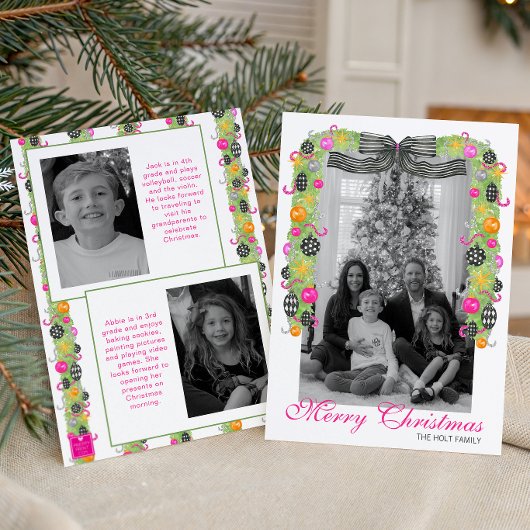 Watercolor Preppy Bright Christmas Garland Photo シーズンカード