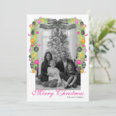 Watercolor Preppy Bright Christmas Garland Photo シーズンカード (スタンド正面)