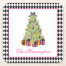 Watercolor Preppy Bright Glamour Christmas Party スクエアペーパーコースター