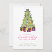 Watercolor Preppy Bright Glamour Christmas Tree シーズンカード (正面)
