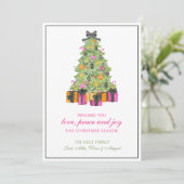 Watercolor Preppy Bright Glamour Christmas Tree シーズンカード (スタンド正面)