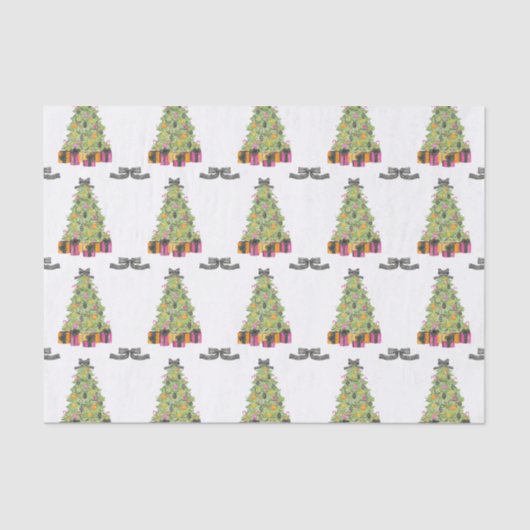 Watercolor Preppy Bright Glamour Christmas Trees 薄葉紙 (正面)