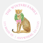 Watercolor Preppy Christmas Leopard ラウンドシール (正面)