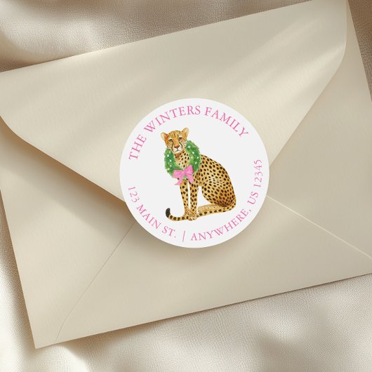 Watercolor Preppy Christmas Leopard ラウンドシール