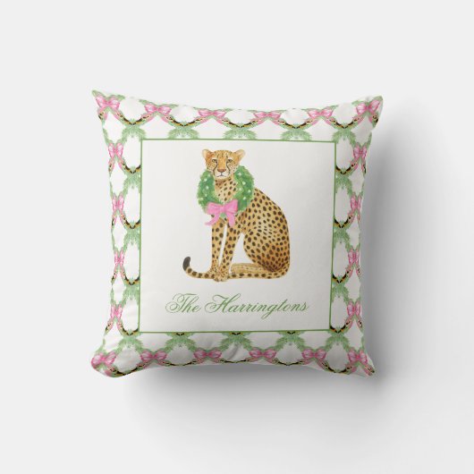 Watercolor Preppy Leopard Christmas クッション (正面)