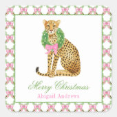 Watercolor Preppy Leopard Christmas スクエアシール (正面)