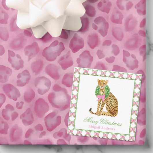 Watercolor Preppy Leopard Christmas ノートカード