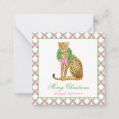 Watercolor Preppy Leopard Christmas ノートカード (正面)