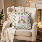 Watercolor Preppy Leopard Christmas Monogram Crest クッション