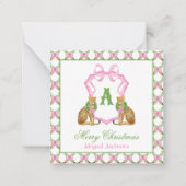Watercolor Preppy Leopard Christmas Monogram Crest ノートカード (正面)