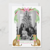 Watercolor Preppy Leopard Garland Christmas シーズンカード (正面)