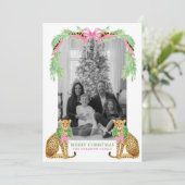 Watercolor Preppy Leopard Garland Christmas シーズンカード (スタンド正面)