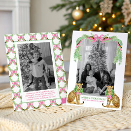 Watercolor Preppy Leopard Garland Christmas シーズンカード