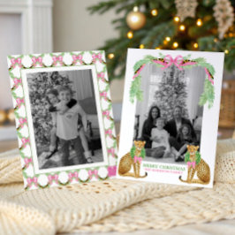 Watercolor Preppy Leopard Garland Christmas シーズンカード
