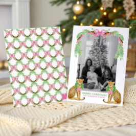 Watercolor Preppy Leopard Garland Christmas シーズンカード