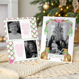 Watercolor Preppy Leopard Garland Christmas シーズンカード