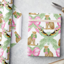 Watercolor Preppy Leopard Garland Christmas ラッピングペーパー