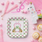 Watercolor Preppy Leopard Monogram Crest ペーパープレート (パーティー)
